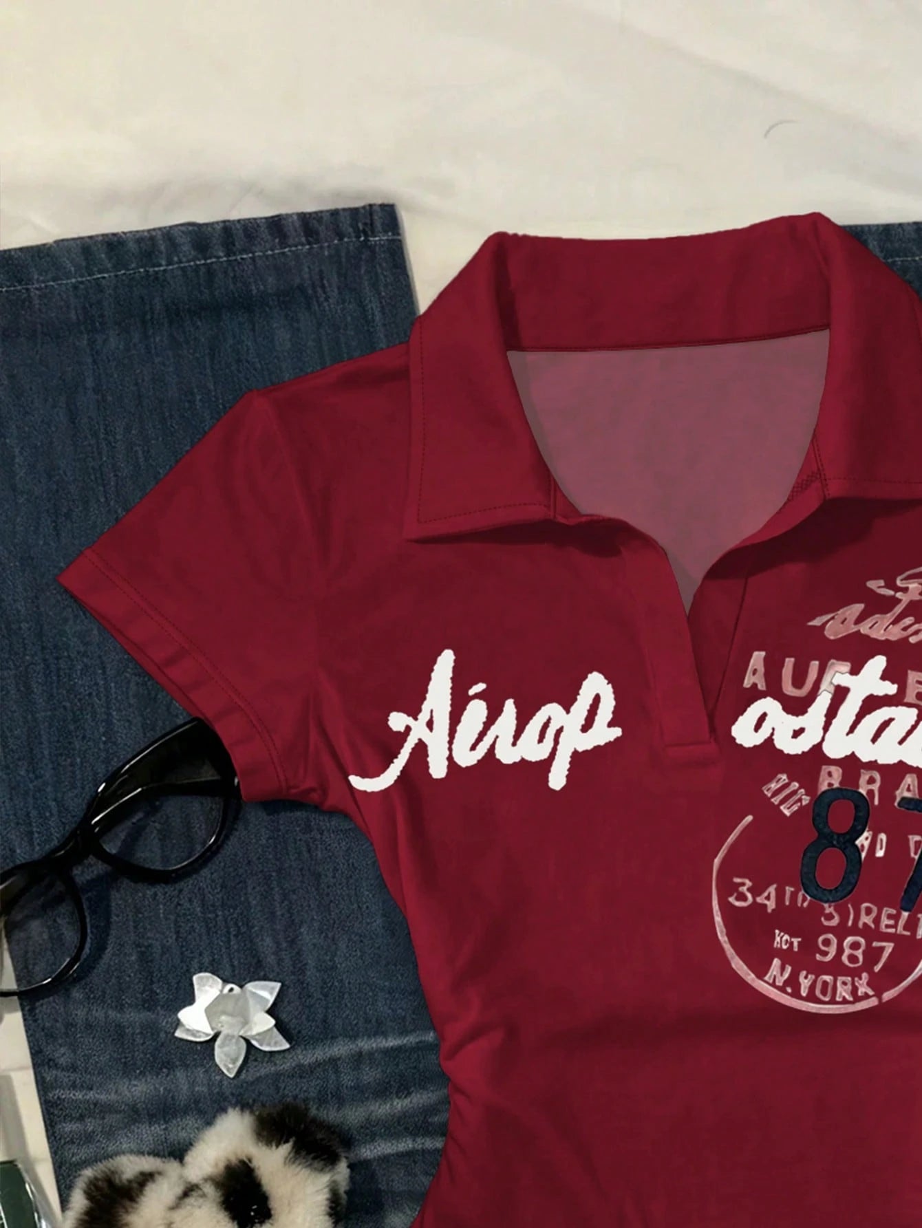 IslaSuriya Women's Casual T-Shirt Letter Print Burgundy