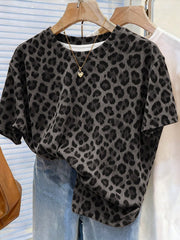 Women's Leopard Print Casual Round Neck Short Sleeve T-Shirt
