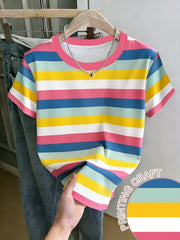 Women's Casual Striped Round Neck Short Sleeve T-Shirt