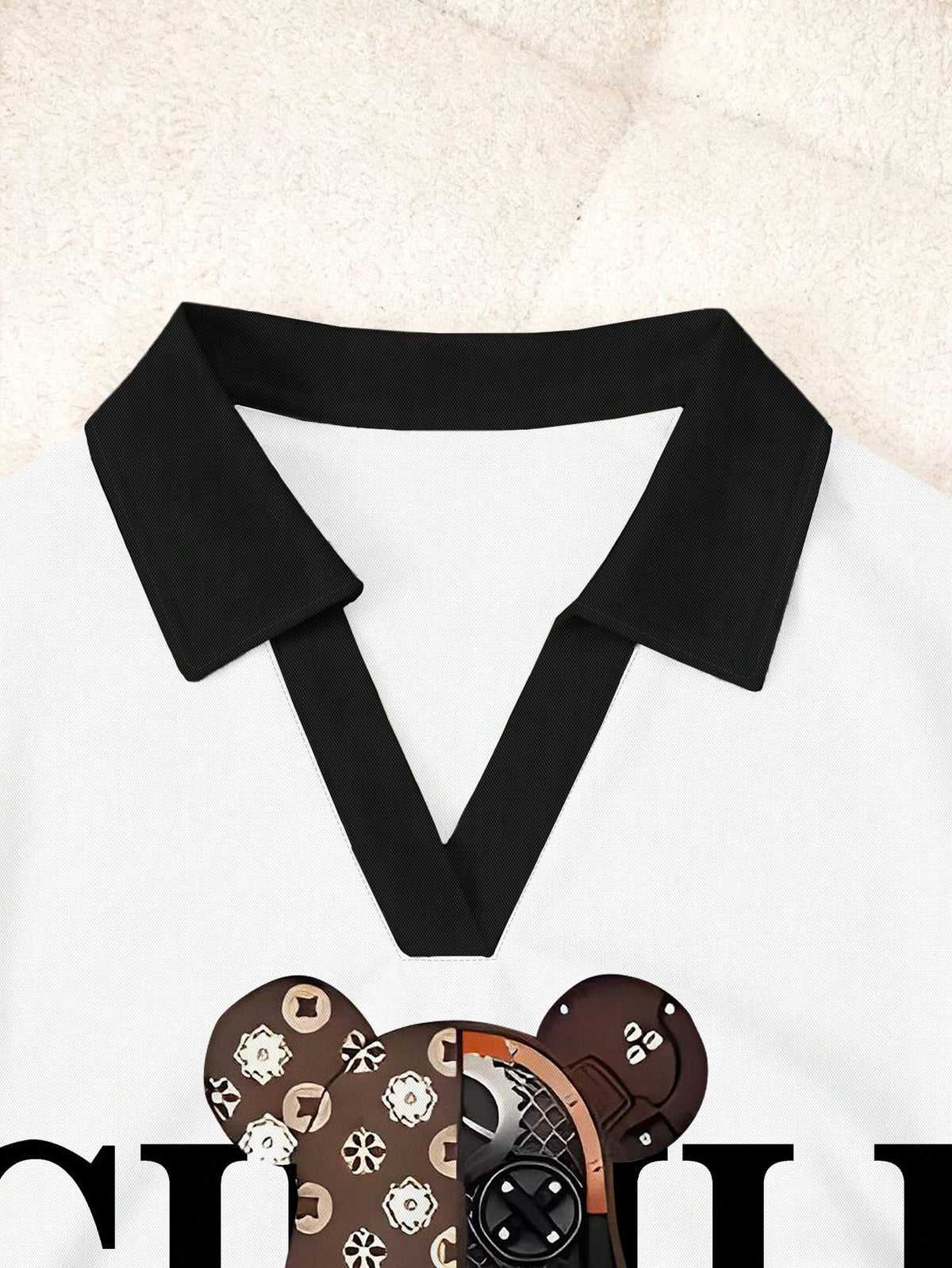 Women's Casual Contrast Color Bear Print Top