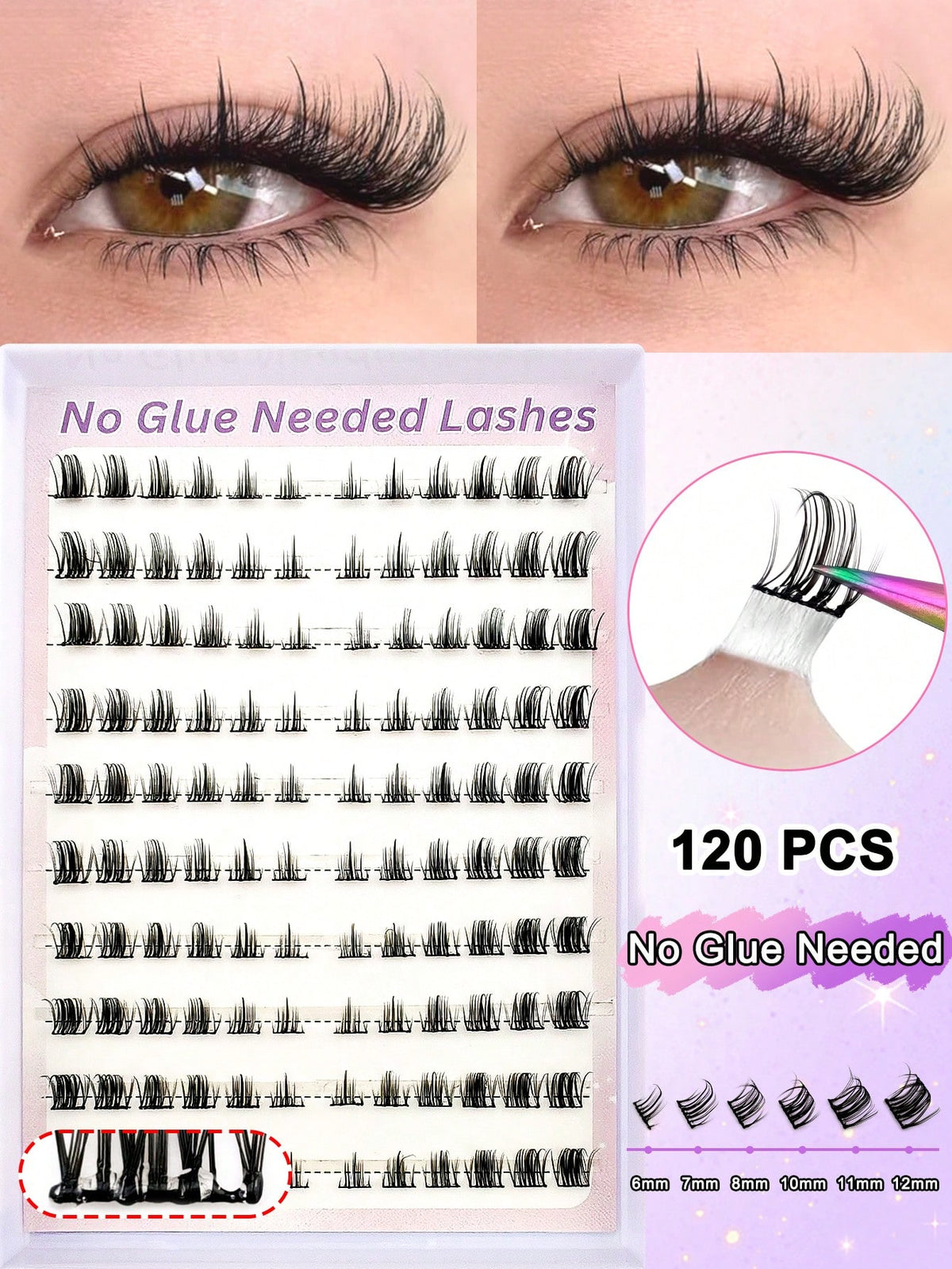 Women's 120-Piece Fluffy Cat Eye Cluster False Eyelashes Set