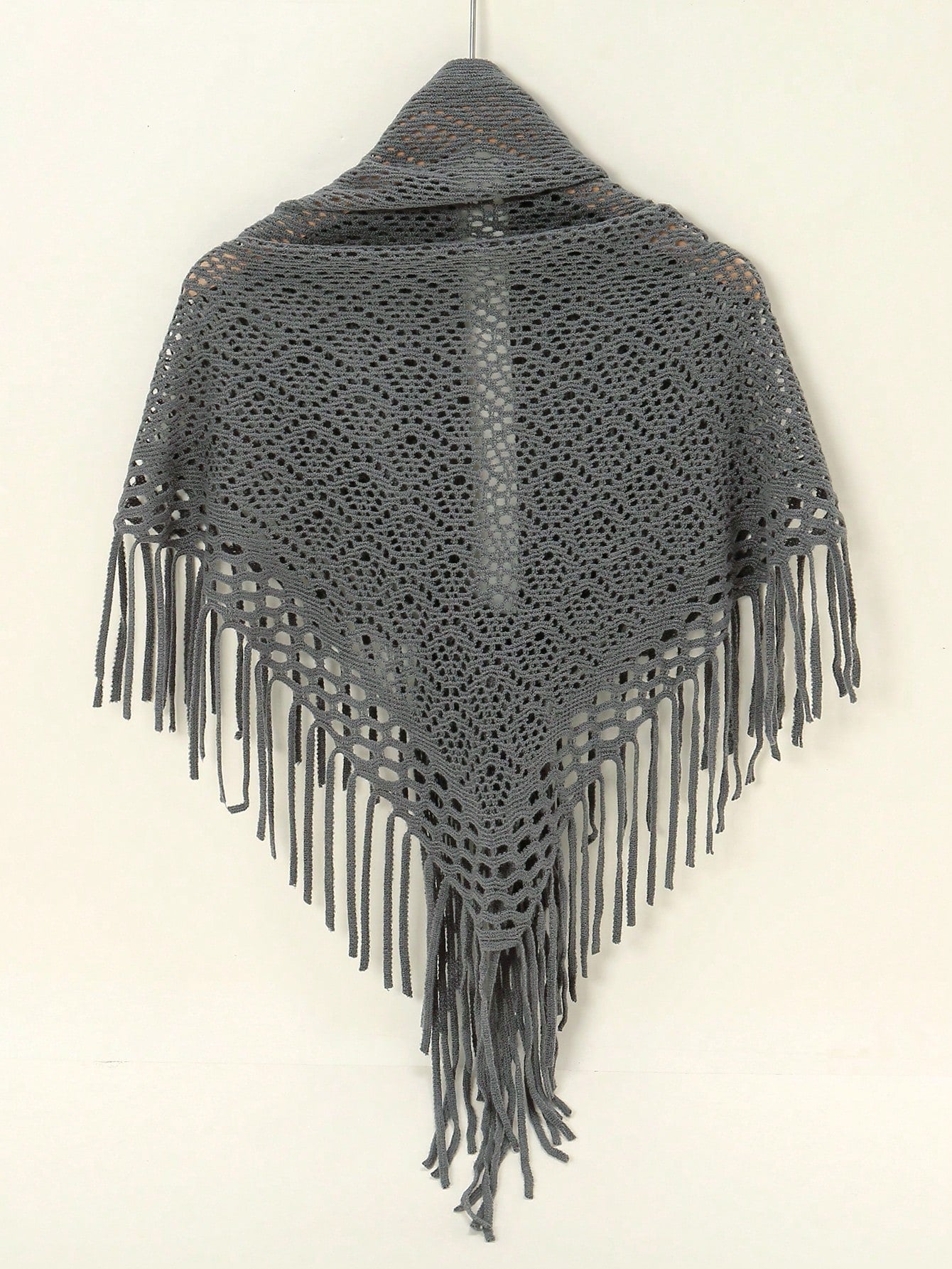 Women's Solid Color Triangle Tassel Knit Shawl Scarf