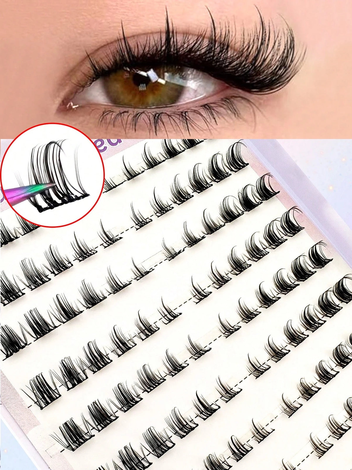 Women's 120-Piece Fluffy Cat Eye Cluster False Eyelashes Set