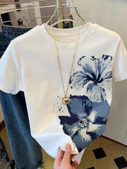 Resyla Women's Floral Print Short-Sleeve T-Shirt Watercolor Royal Blue