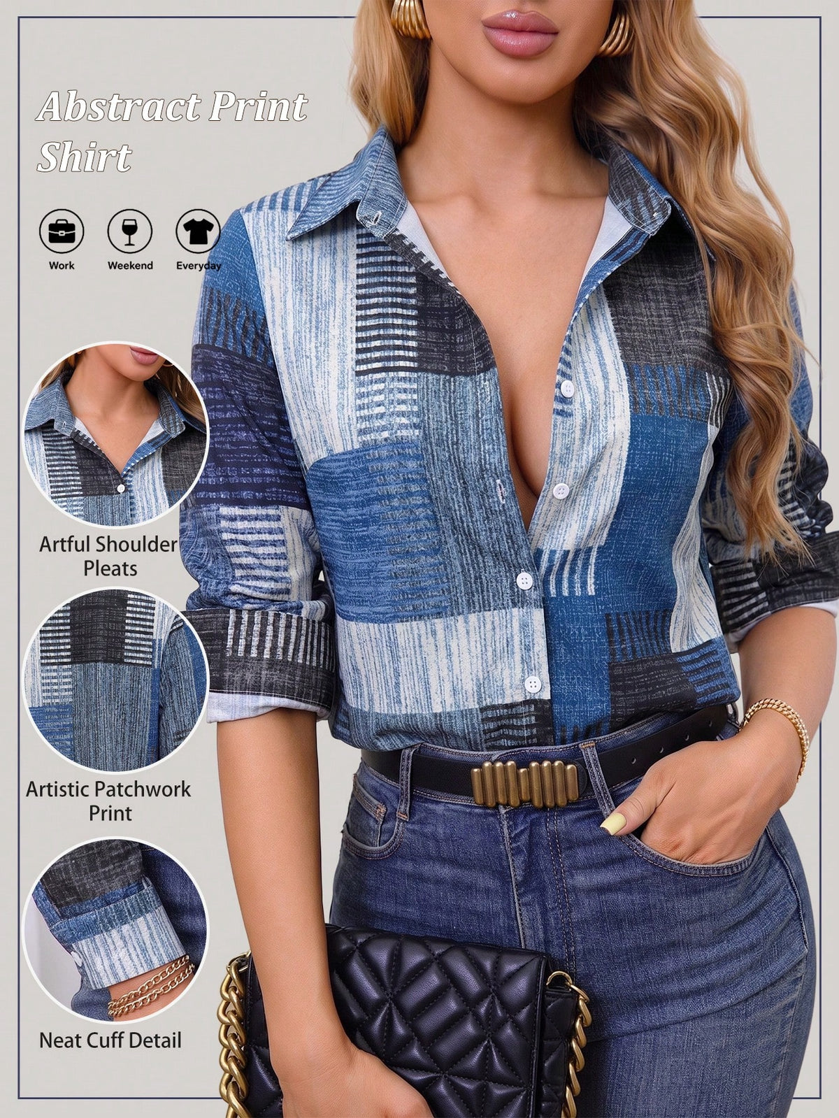 Women's Retro Plaid Colorblock Long Sleeve Button Down Shirt