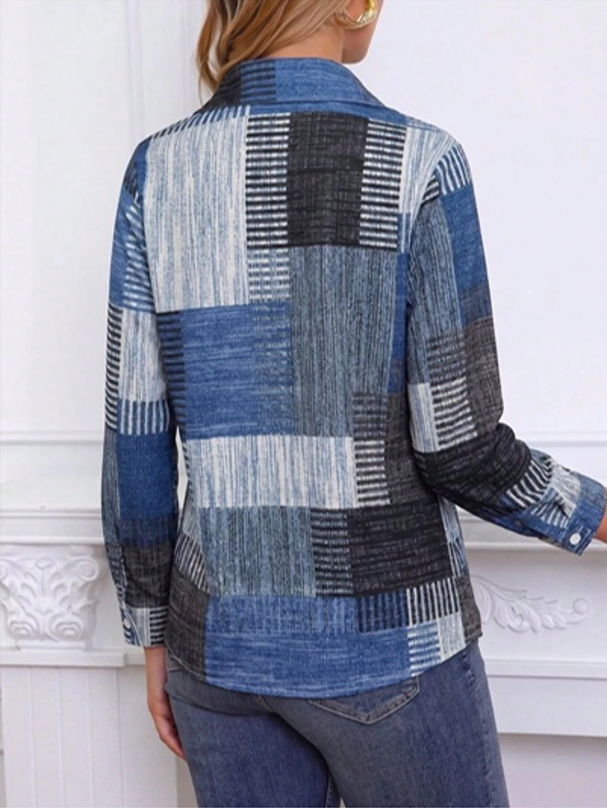 Women's Retro Plaid Colorblock Long Sleeve Button Down Shirt