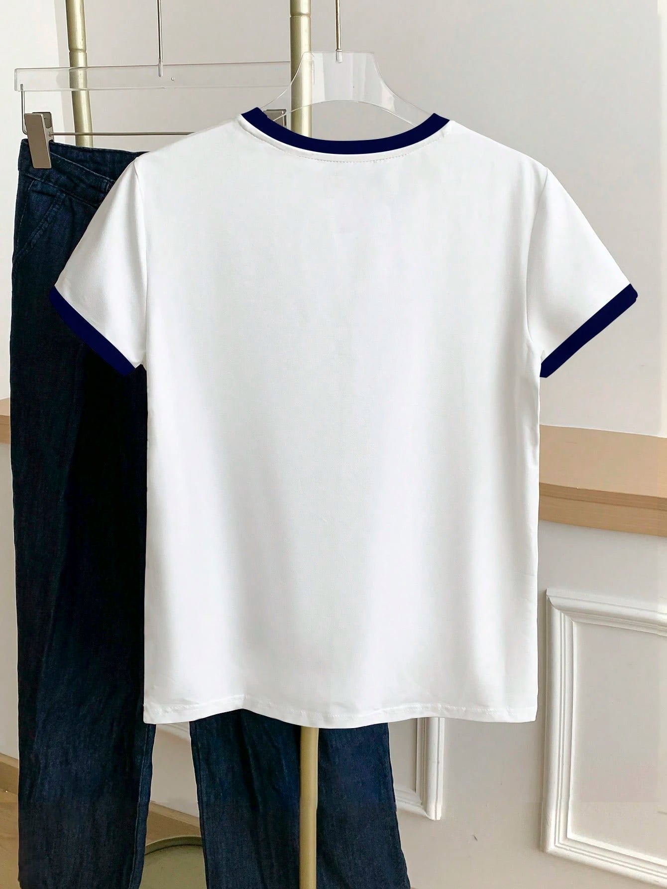 Women's Casual Contrast Trim Striped Short Sleeve T-Shirt