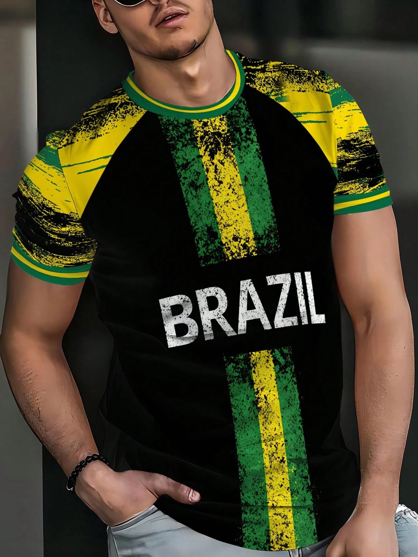 Men's Casual Brazil Vintage Crew Neck Short Sleeve T-Shirt