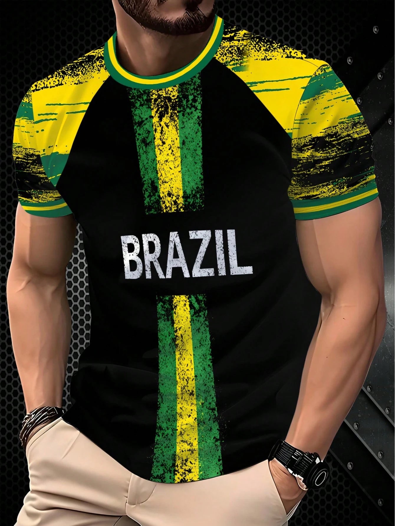 Men's Casual Brazil Vintage Crew Neck Short Sleeve T-Shirt