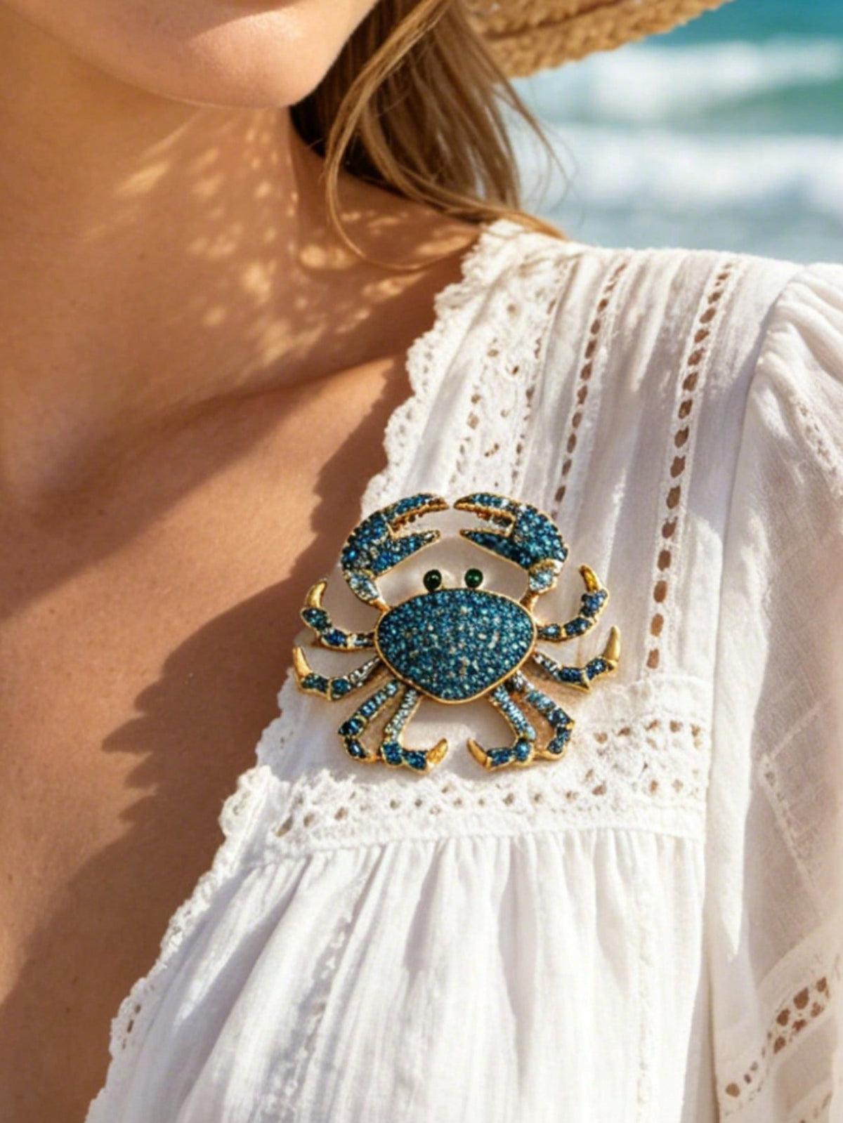 Women's Rhinestone Crab Brooch Casual Versatile Pin