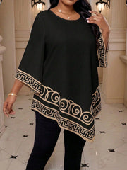 Women's Plus Size Geometric Print Round Neck Casual Blouse