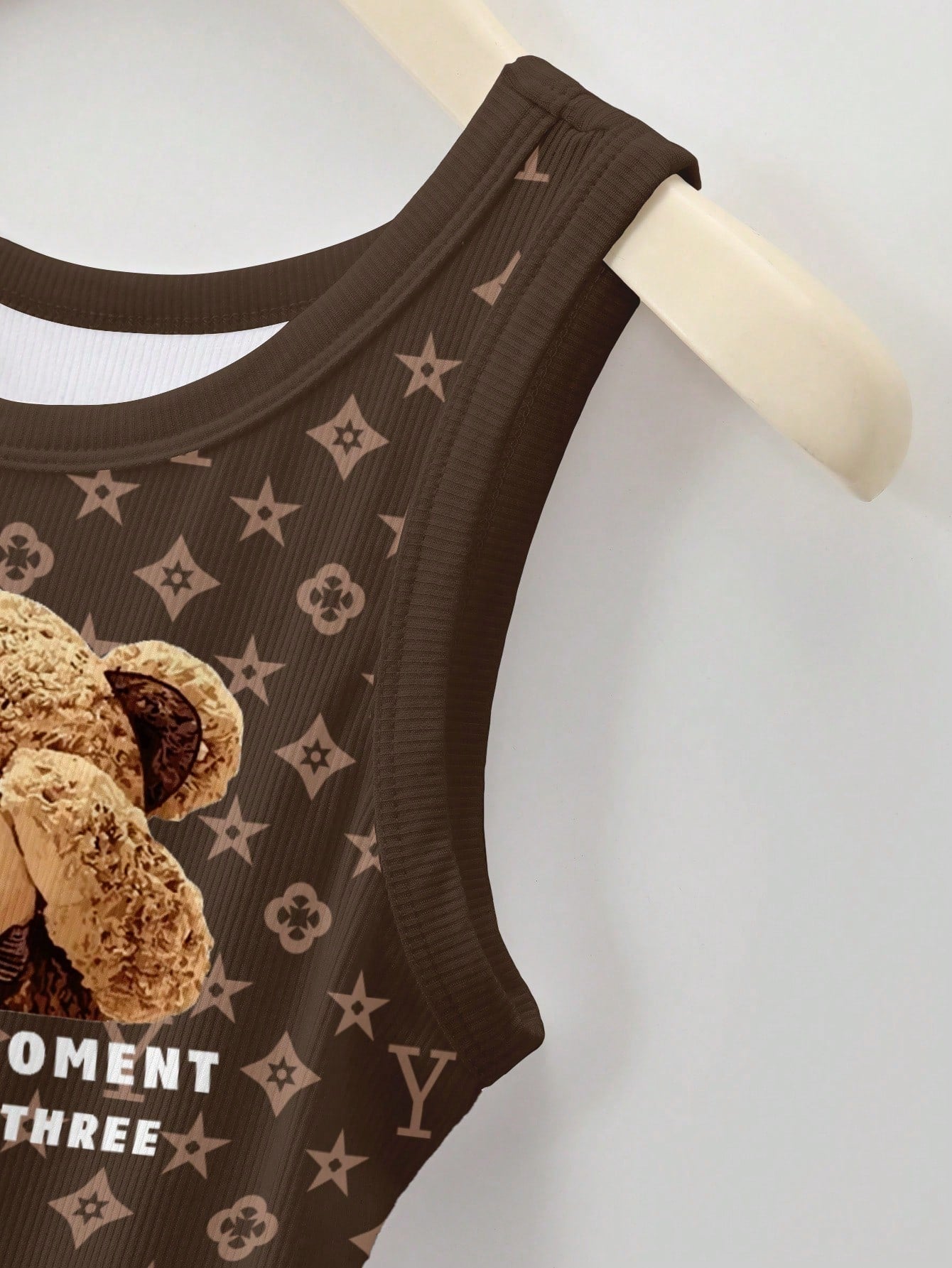Women's Bear Floral Print Round Neck Slim Fit Crop Tank Top