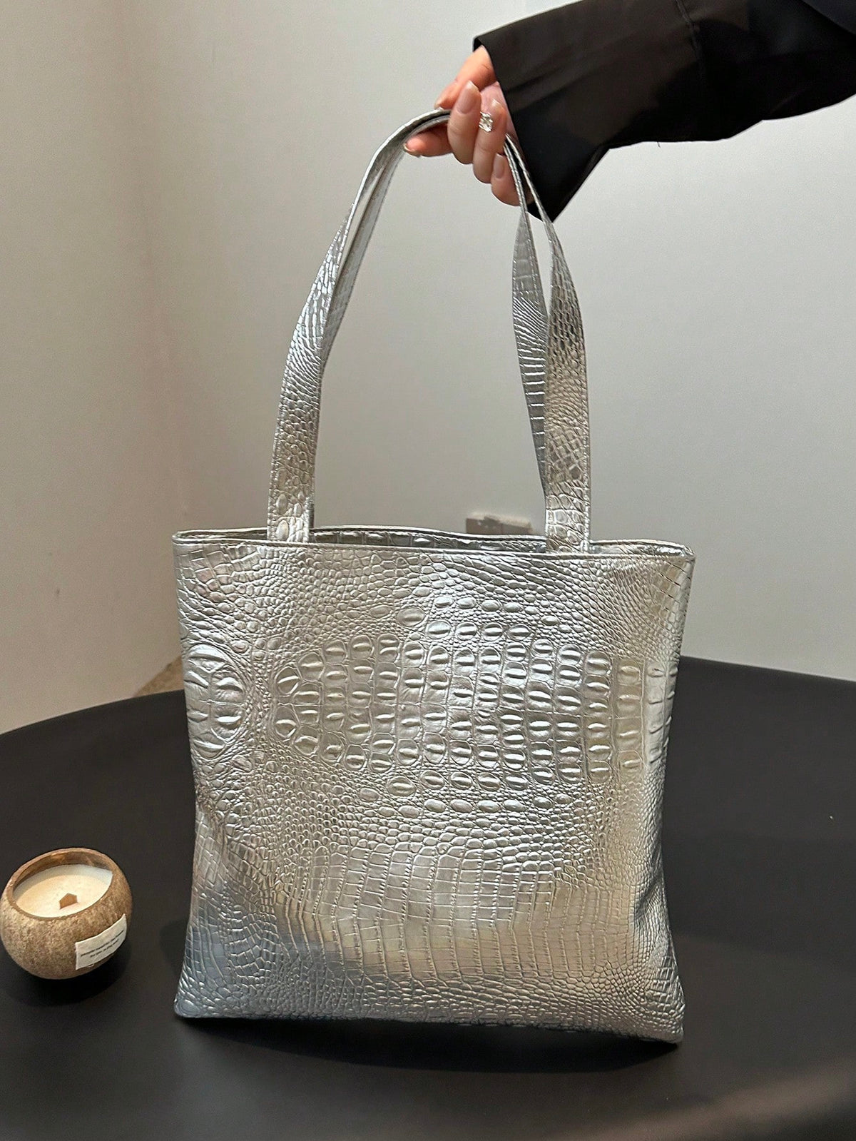 Women's Large Capacity Crocodile Embossed PU Leather Shoulder Tote Bag