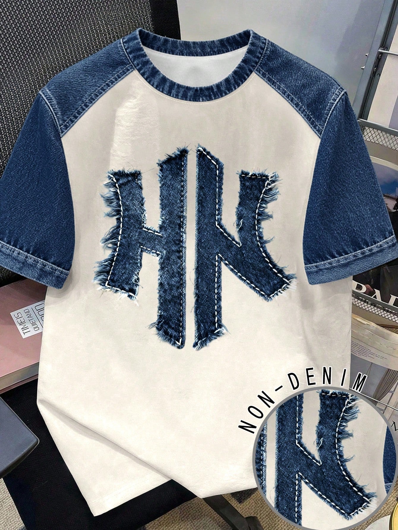 Unisex Retro Contrast Letter Print Drop Shoulder T-Shirt