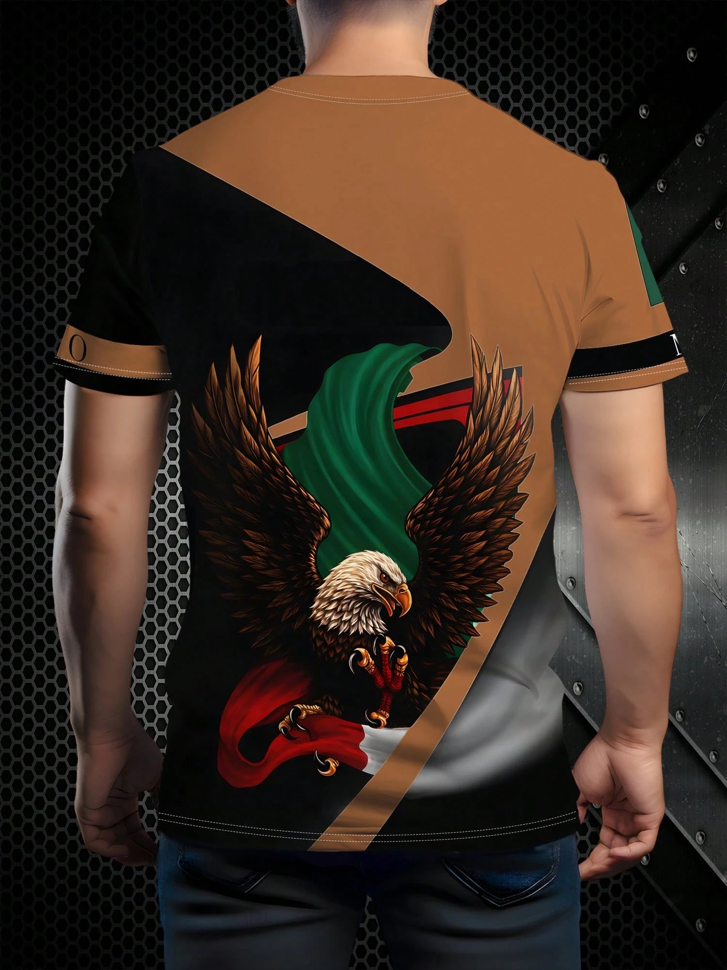 Men's Quick Dry Breathable Mexican Eagle Print Short Sleeve T-Shirt