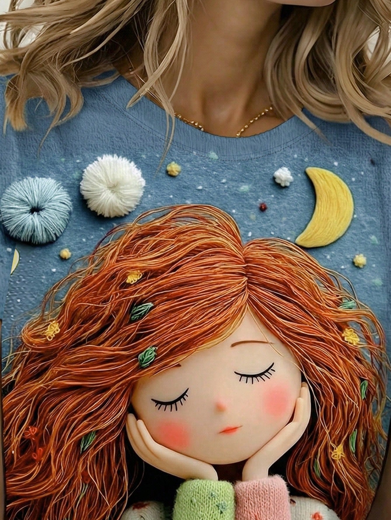 Women's Cute Cartoon Moon Print Round Neck Short Sleeve T-Shirt