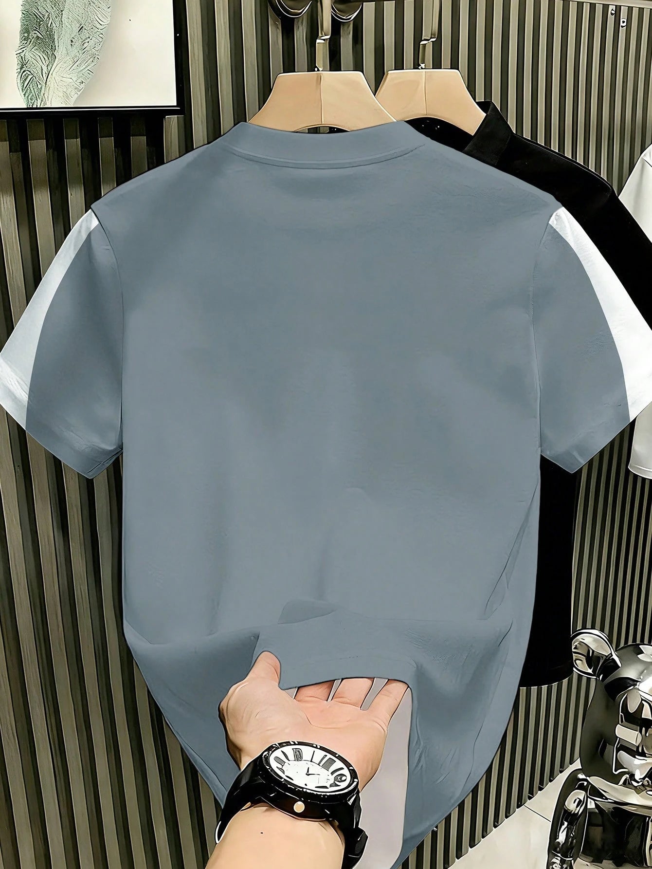 Men's Asymmetrical Colorblock Letter Print Round Neck Short Sleeve T-Shirt