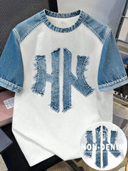Men's Casual Letter Print Contrast Short Sleeve T-Shirt