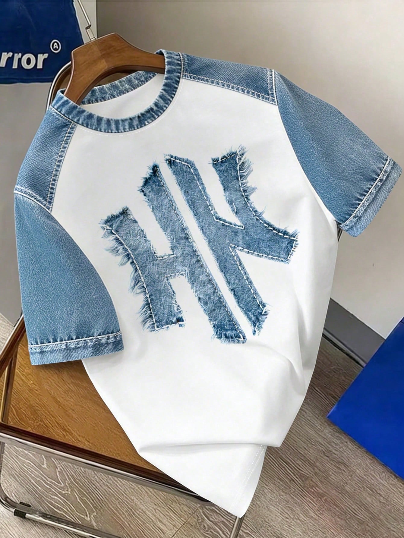 Men's Casual Letter Print Contrast Short Sleeve T-Shirt