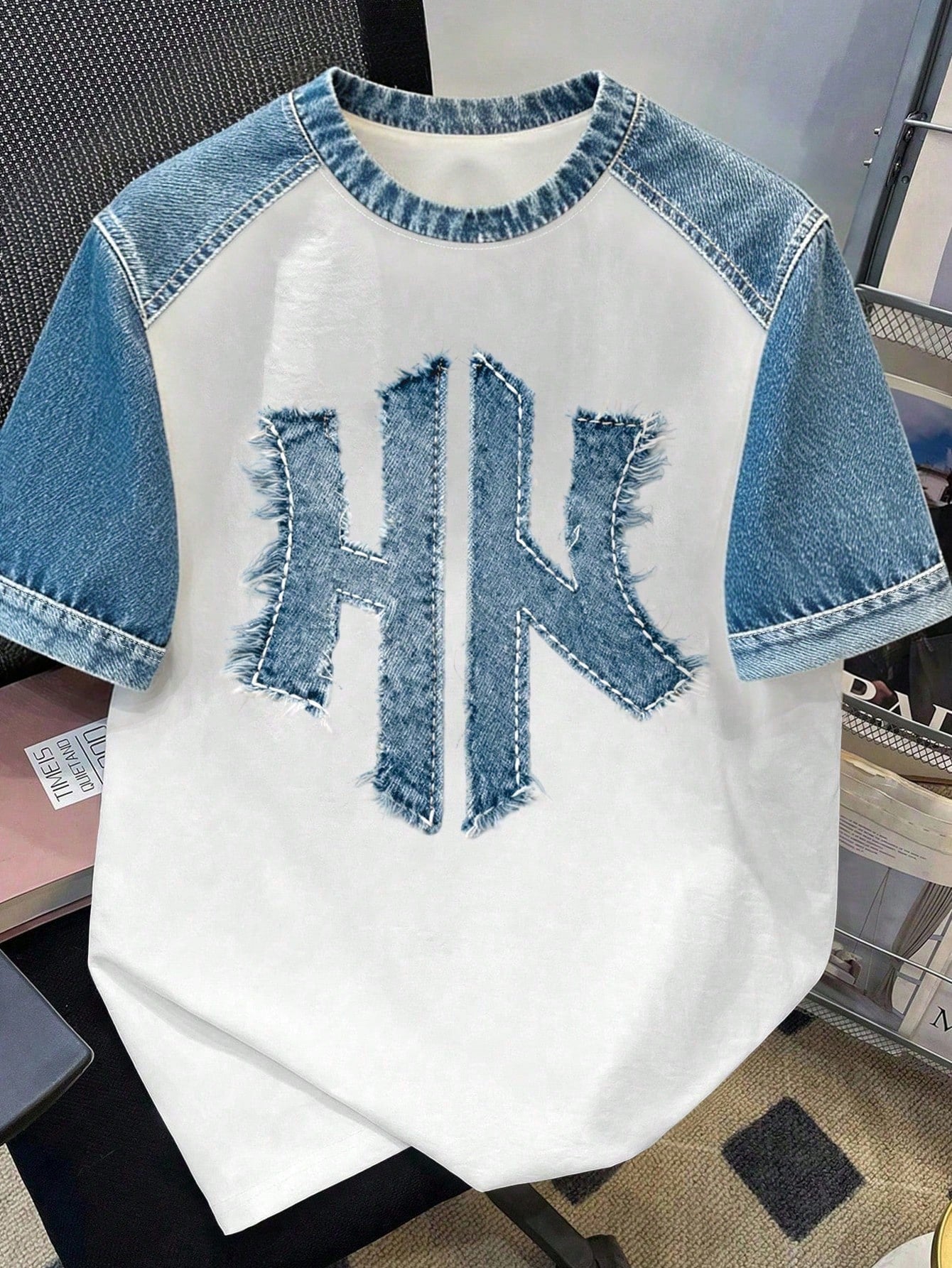 Men's Casual Letter Print Contrast Short Sleeve T-Shirt