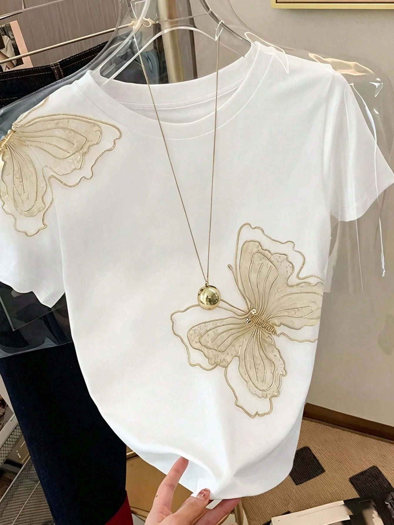 Women's 3D Butterfly Print Round Neck Short Sleeve T-Shirt