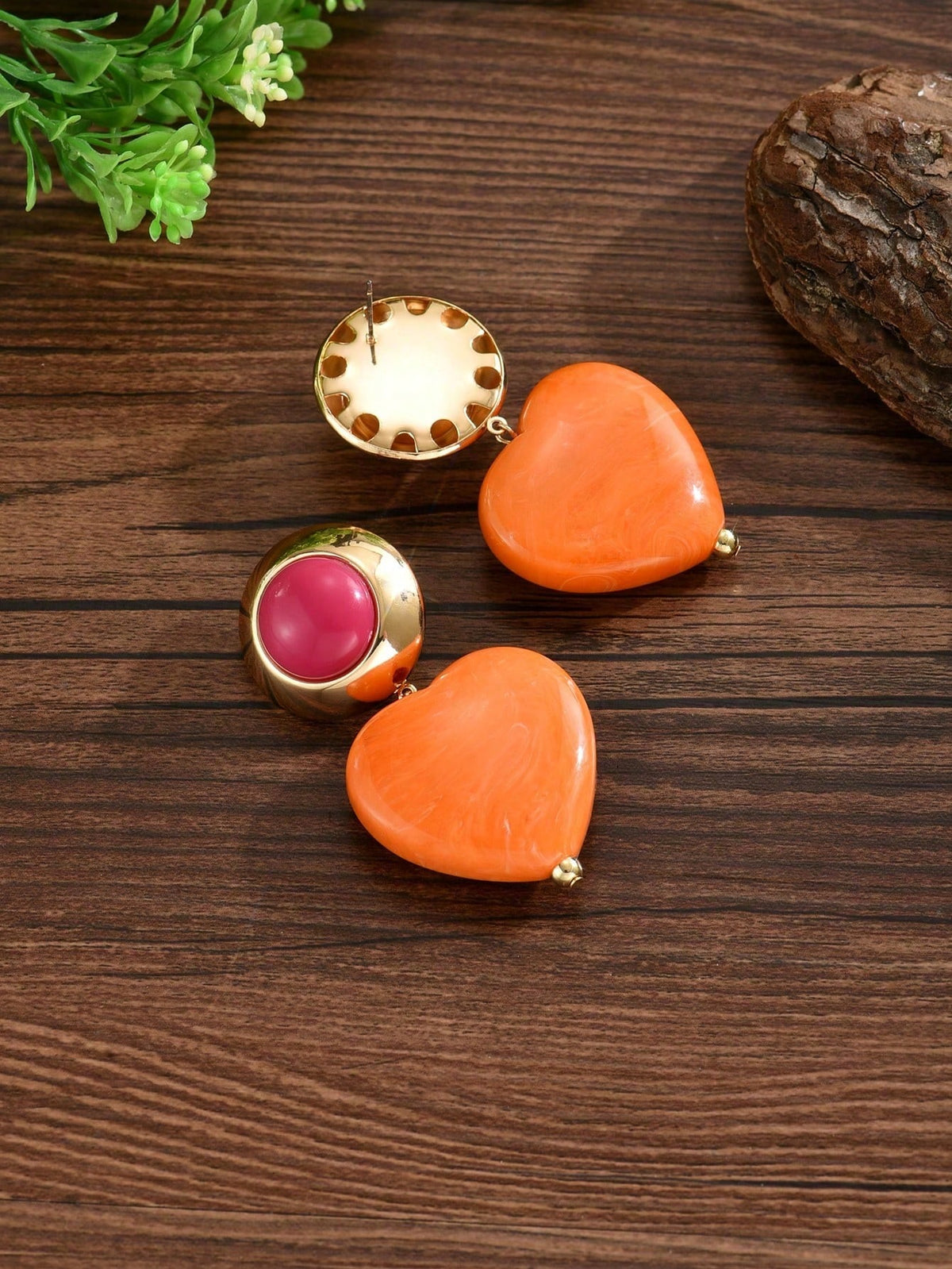 Women's Elegant Orange & Red Plastic Large Heart Earrings