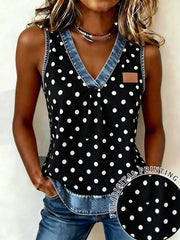 Women's Vintage Polka Dot Patchwork Print V-Neck Camisole