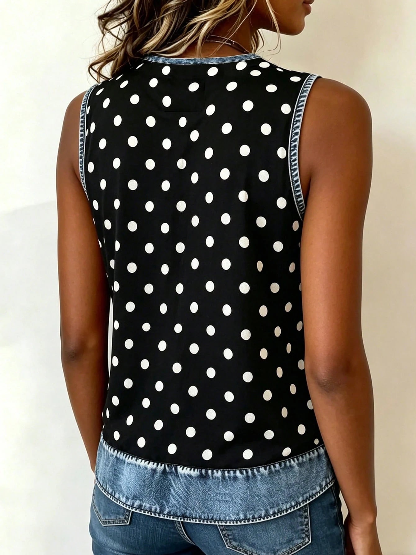 Women's Vintage Polka Dot Patchwork Print V-Neck Camisole