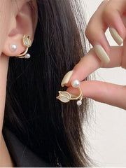Girls' Sweet Pink Tulip Flower Stud Earring Set
