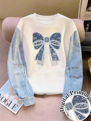 Women's Sequined Bow Graphic Print Round Neck Sweatshirt