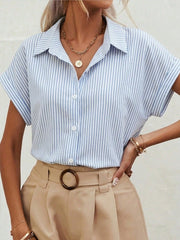SHEIN Frenchy Casual Pinstriped Women's Shirt Blue and White