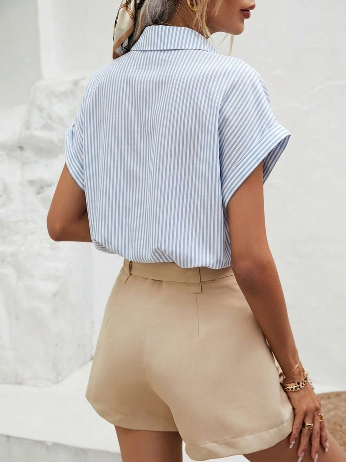 SHEIN Frenchy Casual Pinstriped Women's Shirt Blue and White