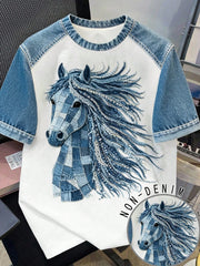 Manfinity Joysei Men's Patchwork Horse Print T-Shirt White