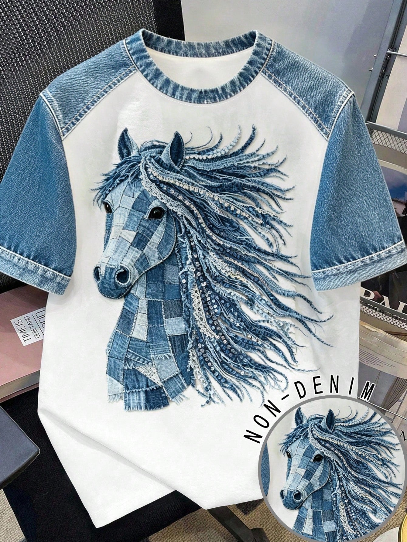 Manfinity Joysei Men's Patchwork Horse Print T-Shirt White