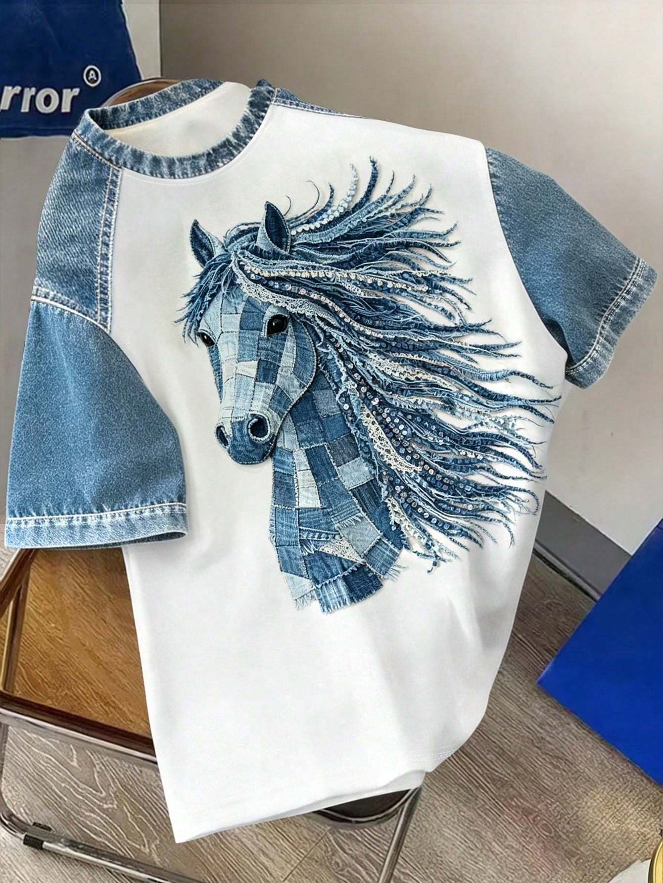 Manfinity Joysei Men's Patchwork Horse Print T-Shirt White