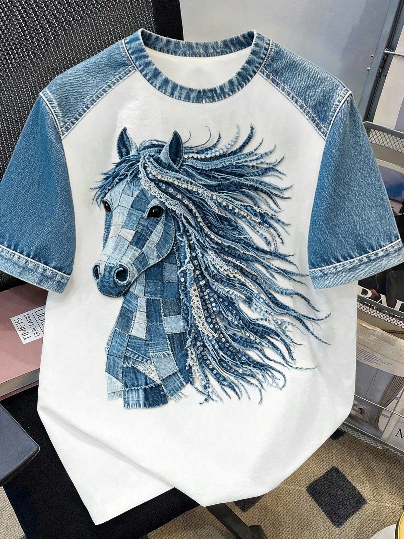 Manfinity Joysei Men's Patchwork Horse Print T-Shirt White