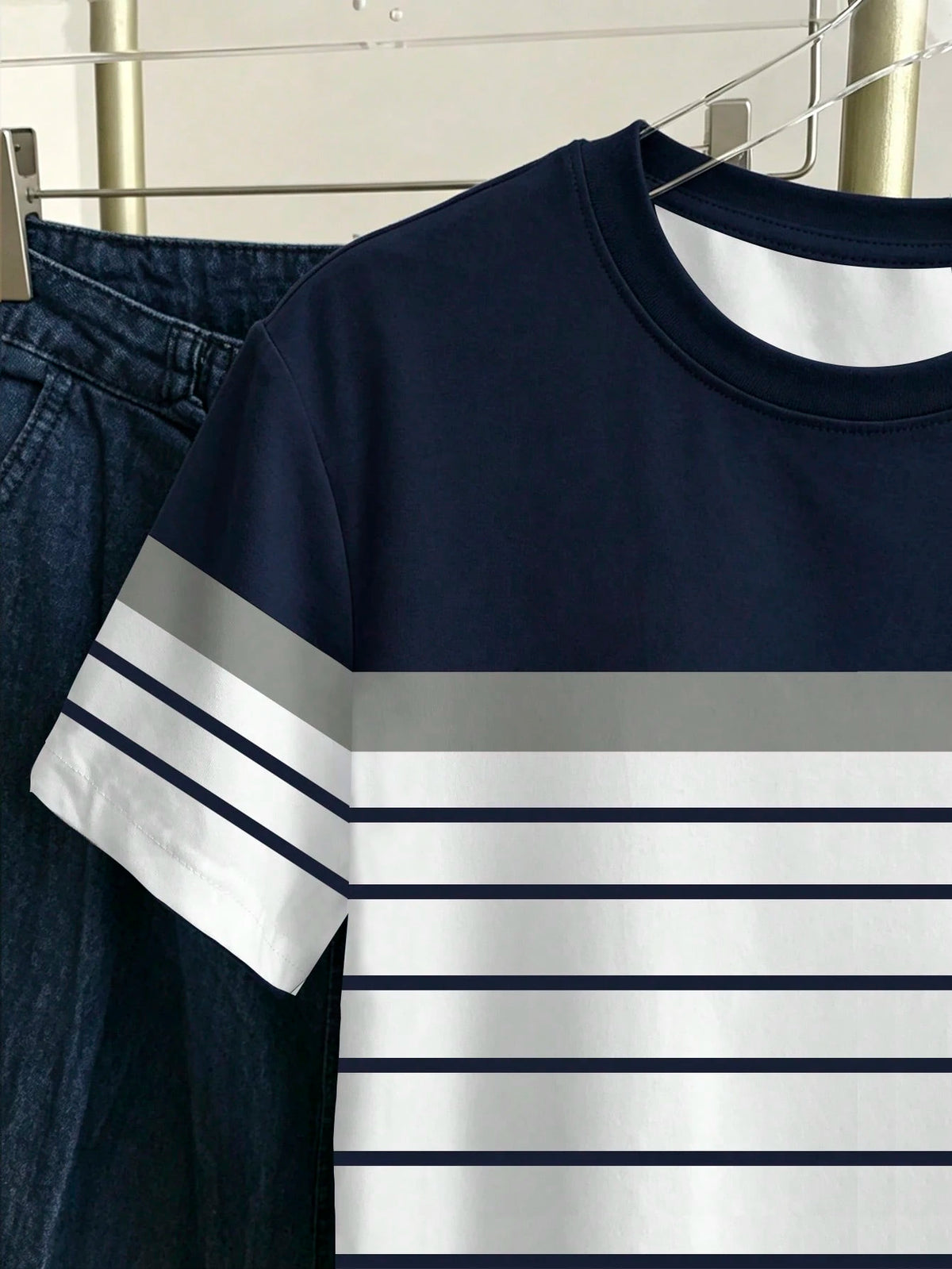 Women's Color Block Striped Round Neck Short Sleeve T-Shirt