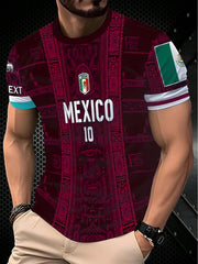 Men's Mexico Soccer Mayan Print Crew Neck Short Sleeve Jersey Top