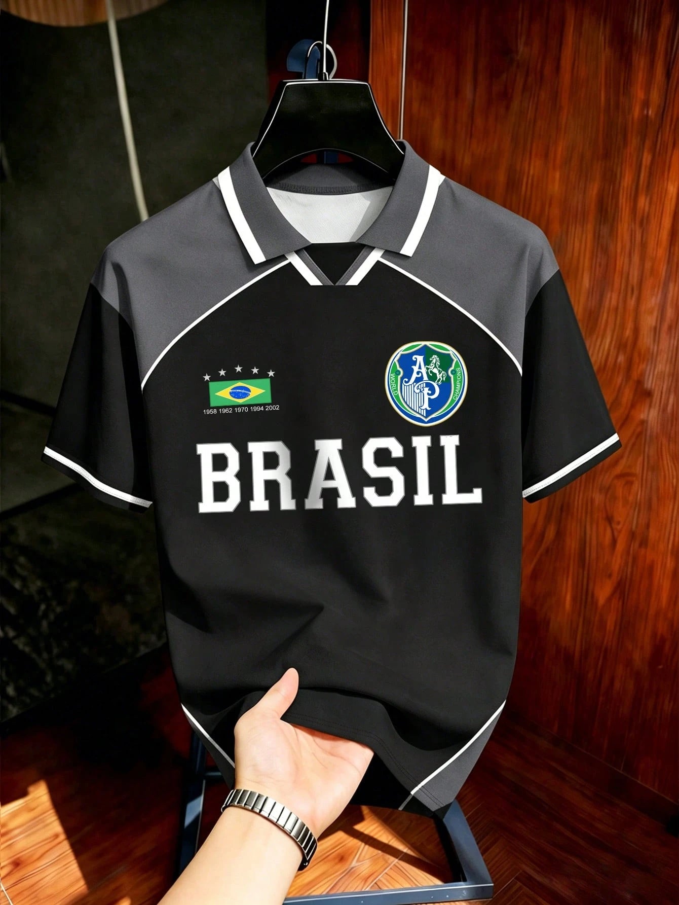 Retro Brazil Team Colorblock Polo Shirt Men's Knit Short Sleeve