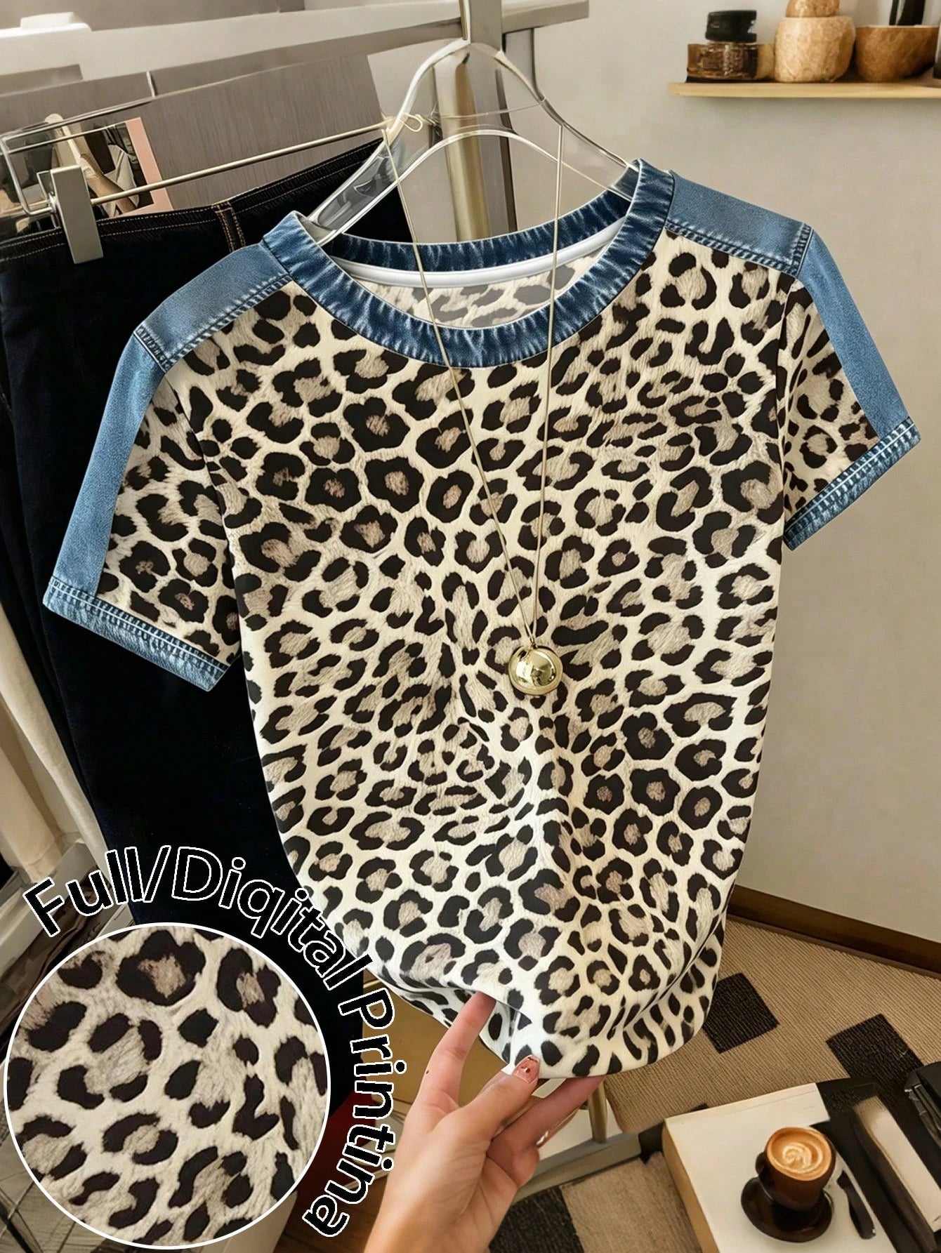 Resyla Women's Regular Fit Leopard Print Round Neck Short Sleeve T-Shirt