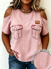 EMERY ROSE Women's Plus Size Off-Shoulder Round Neck Top Pink