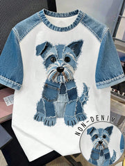 Men's Casual Dog Print Round Neck Short Sleeve T-Shirt