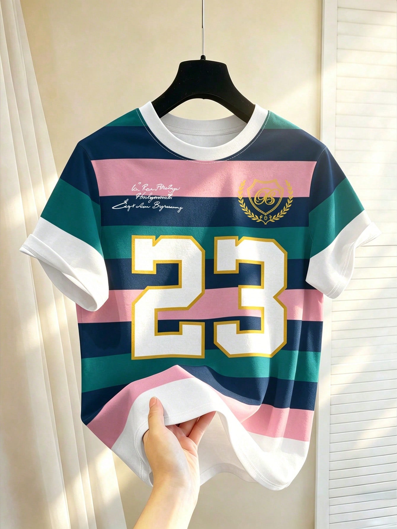 Manfinity Hypemode Men's Striped 23 Print T-Shirt Navy Blue