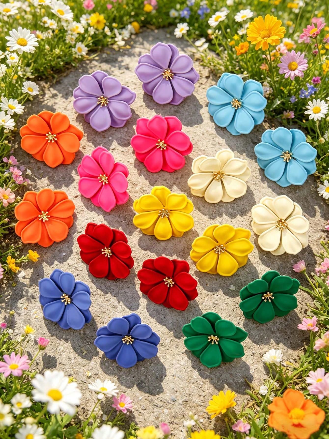 Women's Bohemian Colorful Metal Flower Stud Earring Set Multicolor