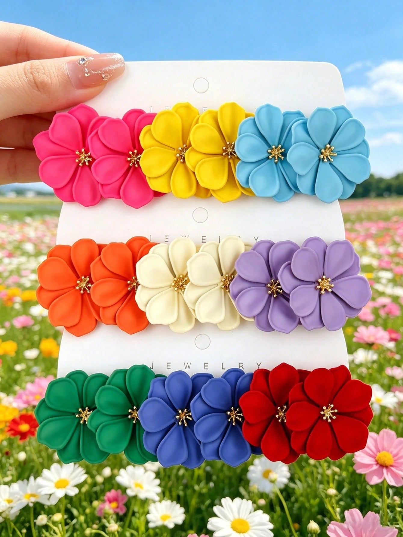 Women's Bohemian Colorful Metal Flower Stud Earring Set Multicolor