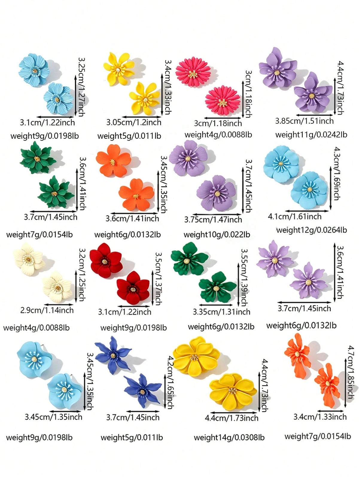 Women's Bohemian Colorful Metal Flower Stud Earring Set Multicolor