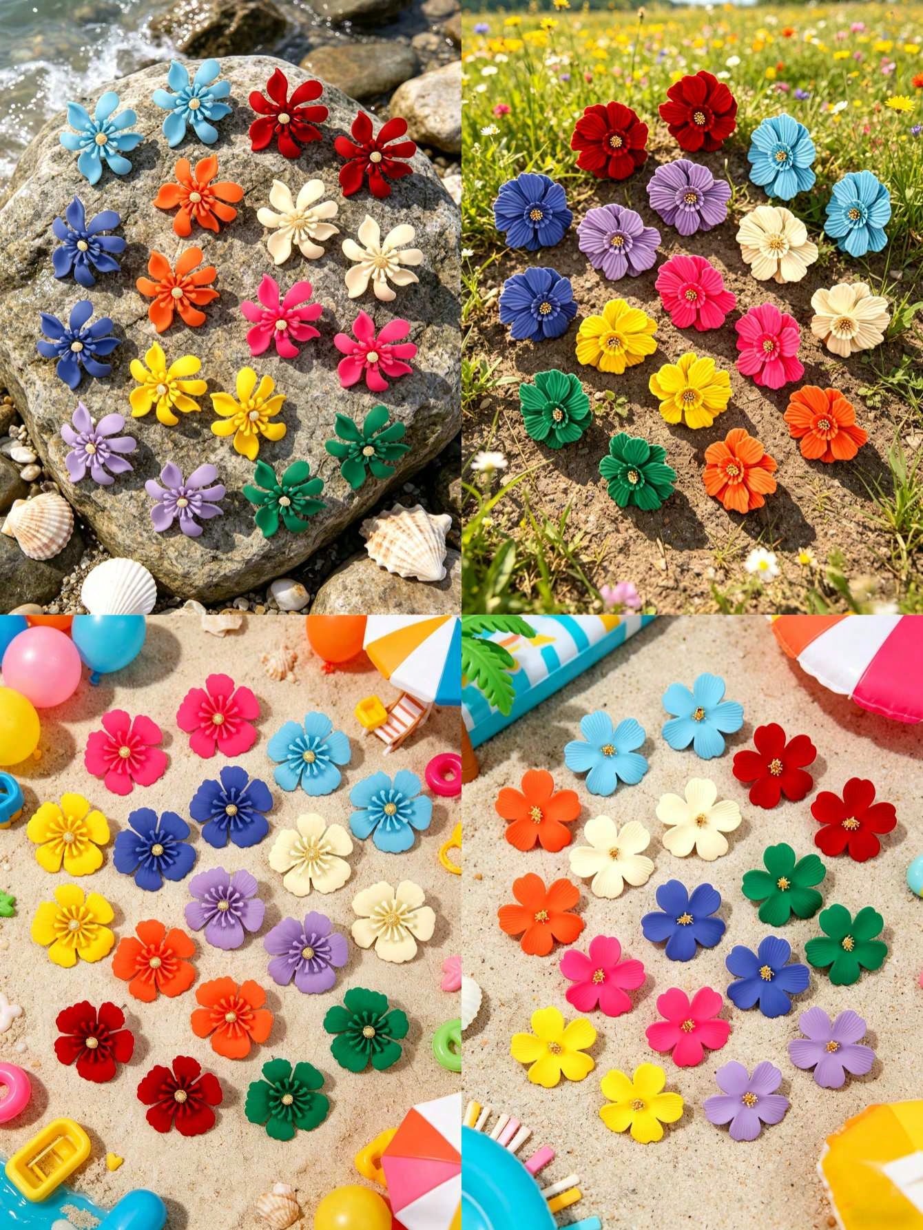 Women's Bohemian Colorful Metal Flower Stud Earring Set Multicolor
