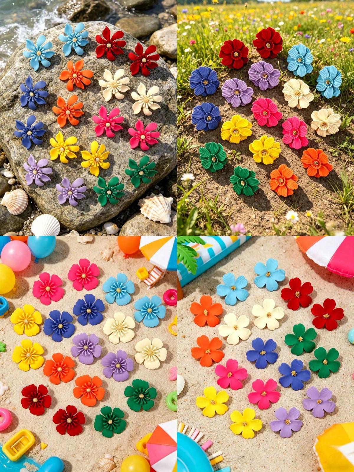 Women's Bohemian Colorful Metal Flower Stud Earring Set Multicolor