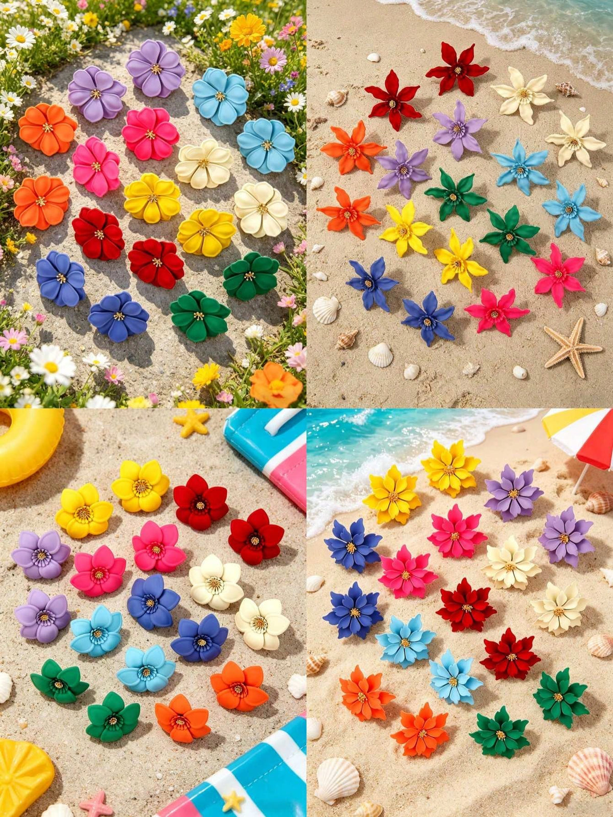 Women's Bohemian Colorful Metal Flower Stud Earring Set Multicolor
