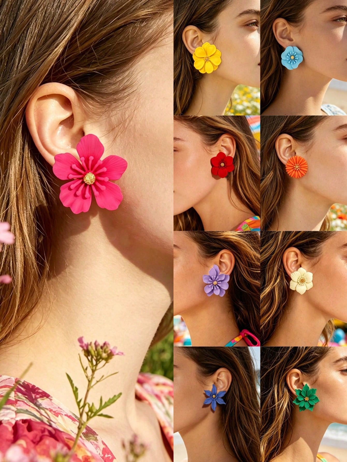 Women's Bohemian Colorful Metal Flower Stud Earring Set Multicolor